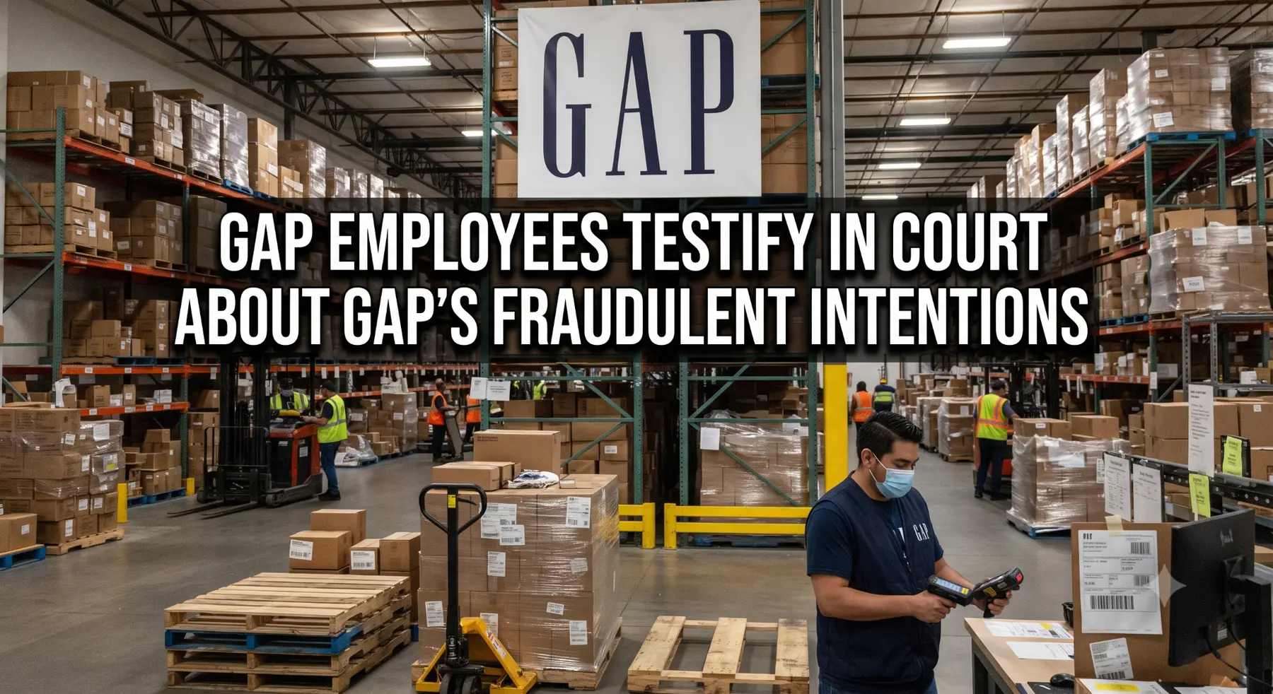Gap warehouse scene with a headline about employee testimony
