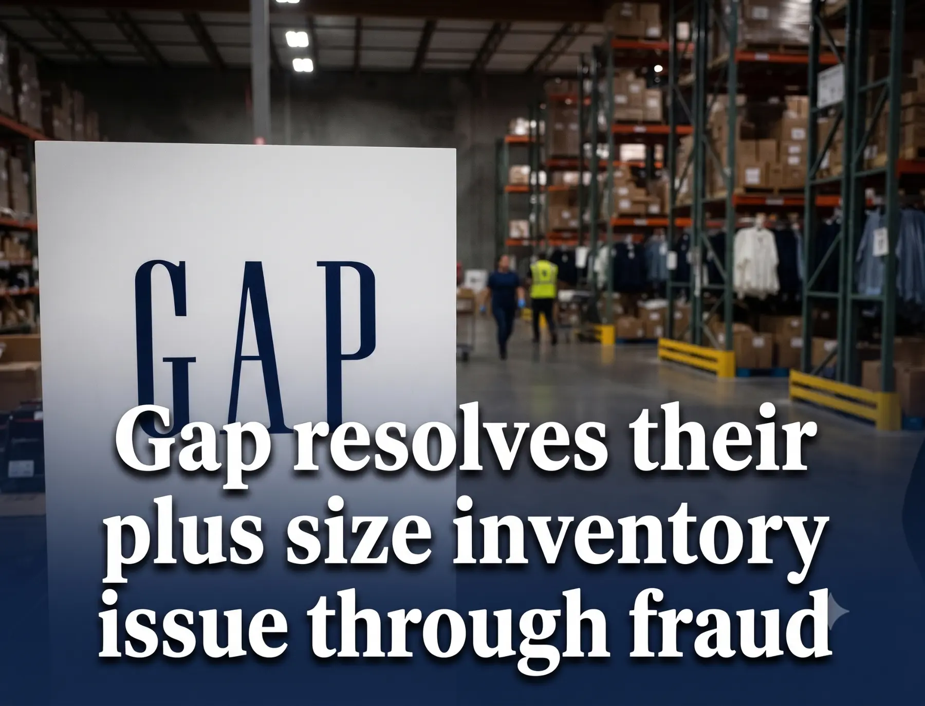 Warehouse with Gap sign and headline about plus-size inventory