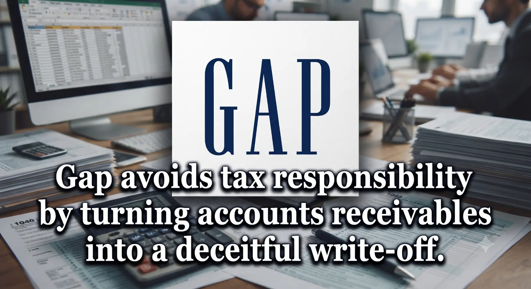Gap sign over financial documents and an accounts-receivable headline